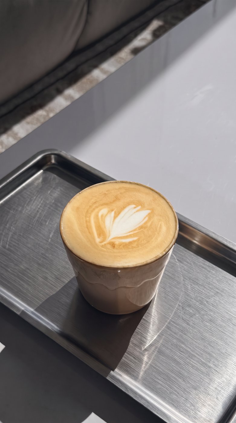 Latte art en una taza de cerámica, preparado en casa